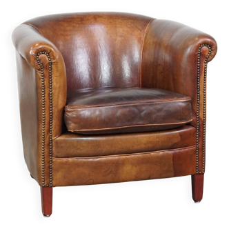 Cognac-Colored Sheepskin Leather Club Armchair