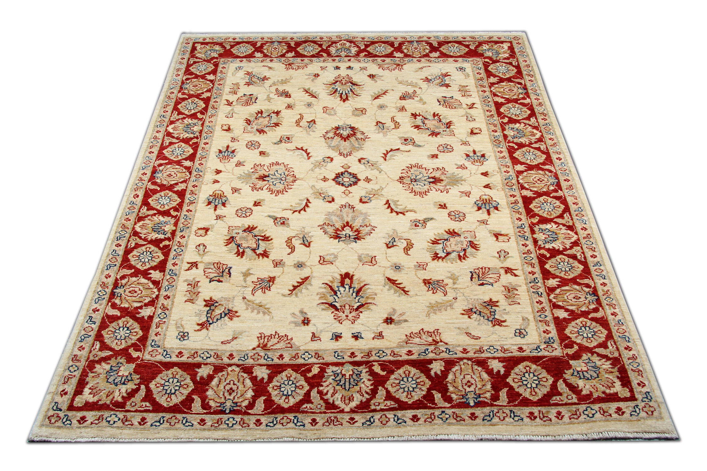 Traditional Afghan Ziegler Rug Handwoven Cream Wool Carpet- 165x195cm