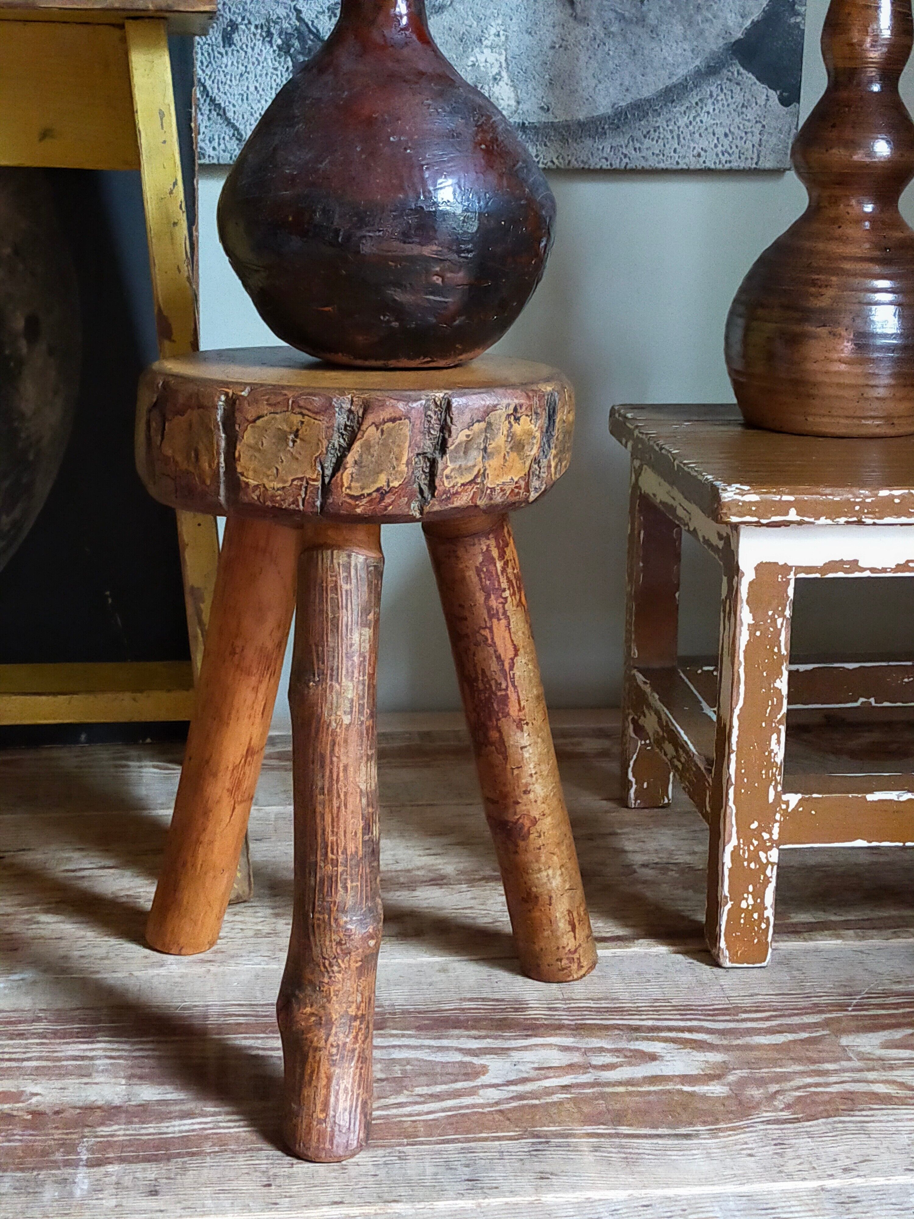 Tripod side stool solid wood Art-popular vintage