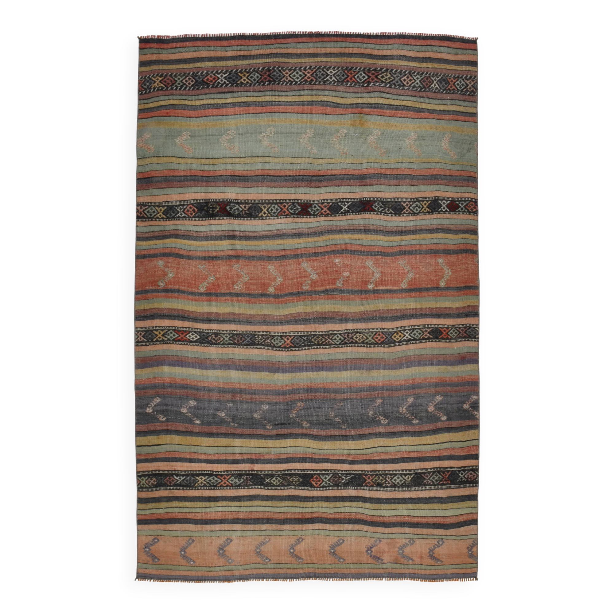 Red & Green Striped Kilim Rug, 130x205Cm