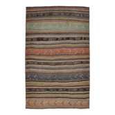 Tapis Kilim à rayures rouges et vertes, 130 x 205 cm