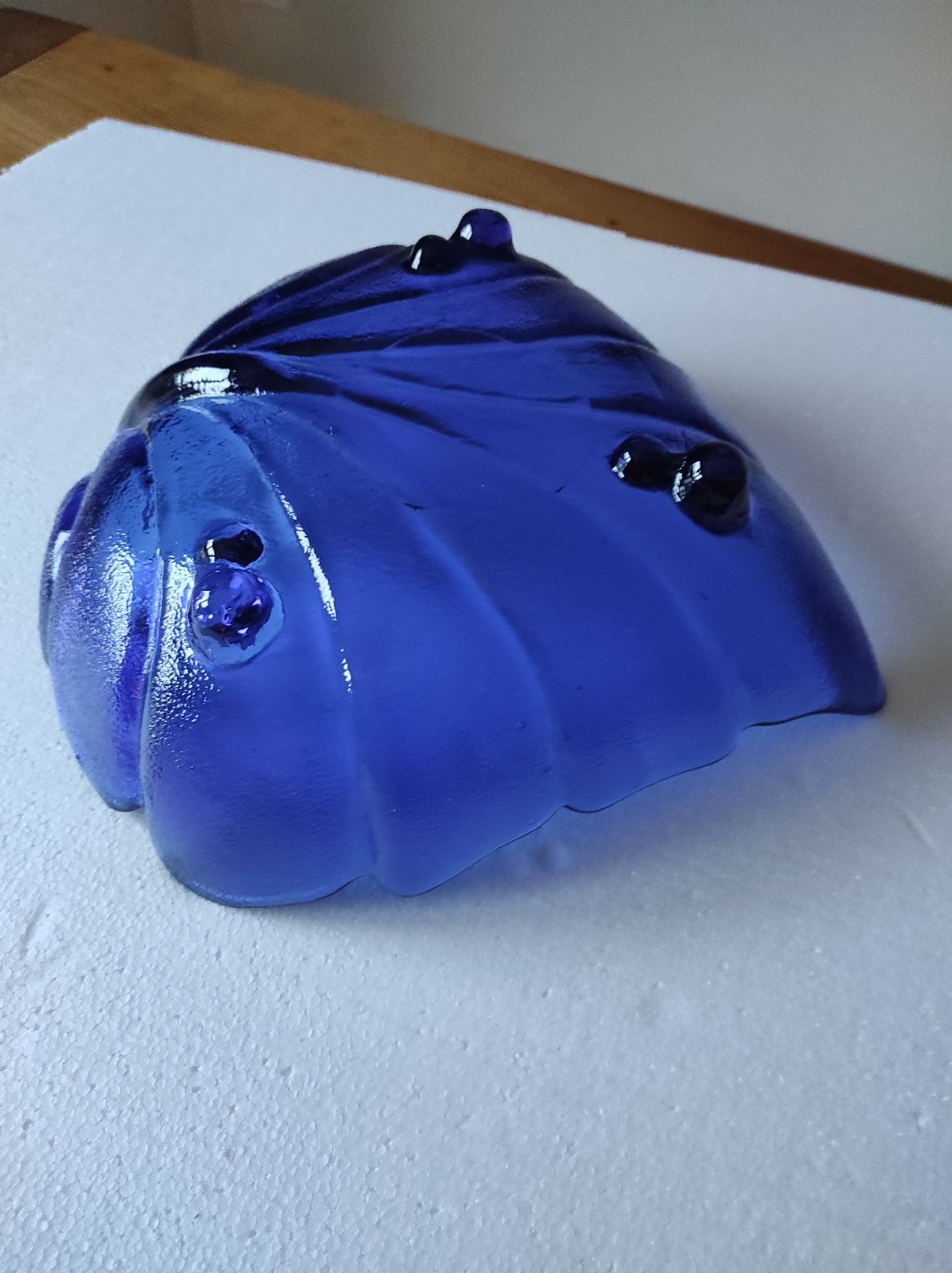 Blue glass fruit bowl