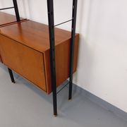 Vintage Italian double modular shelf bookcase in teak and metal