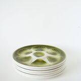 Set of 6 Moulins des Loups oyster plates, Green, 1960