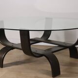 Vintage Fubo edition coffee table in curved wood and glass, 1970