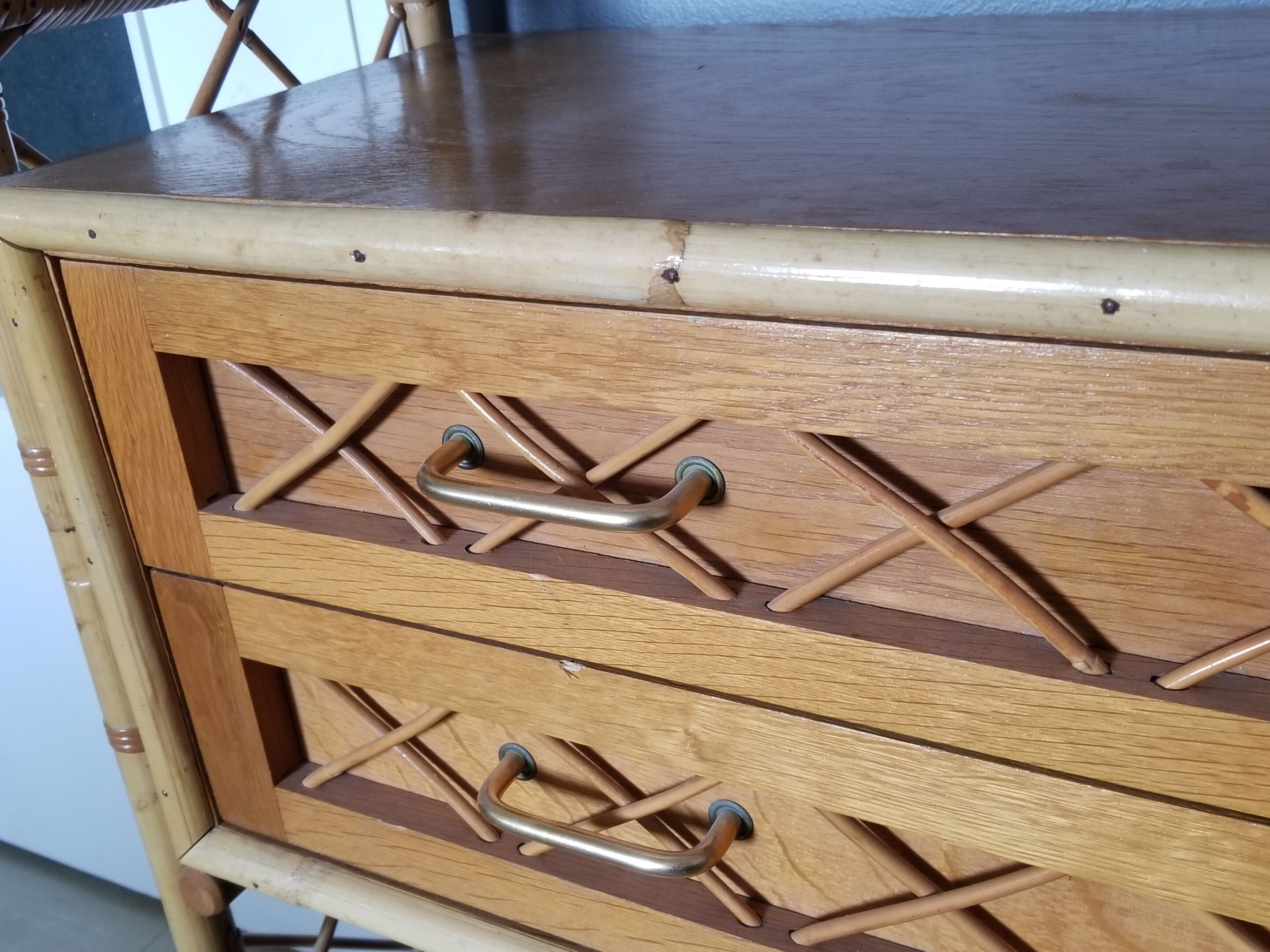 Louis Sognot vintage bamboo and rattan library - 1960s