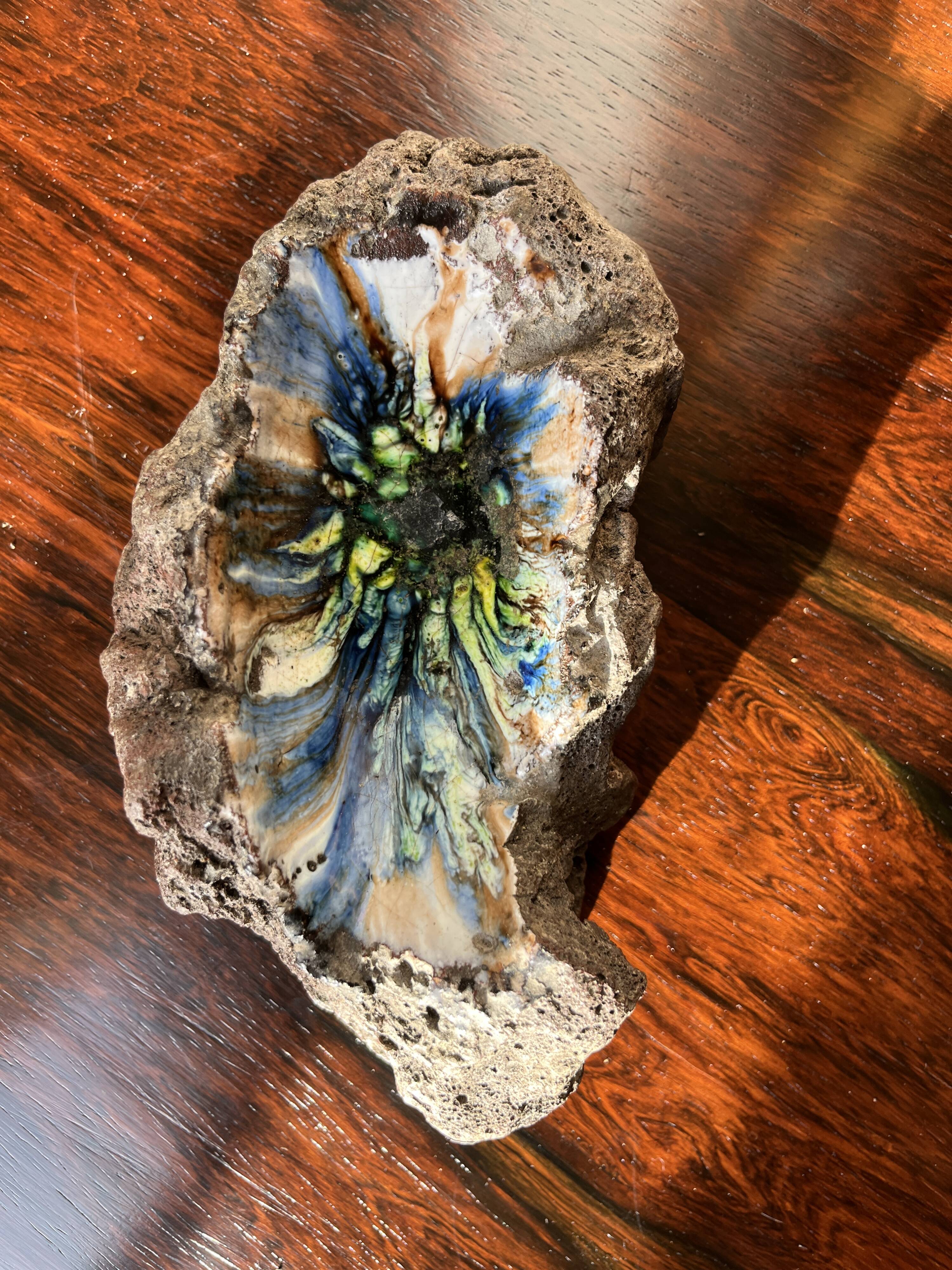 Colorful ceramic ashtray from 1950 on lava