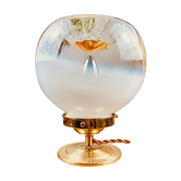 Old globe table lamp bi-color Murano Mazzega in white and orange blown glass