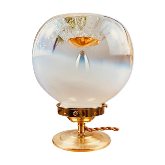 Old globe table lamp bi-color Murano Mazzega in white and orange blown glass