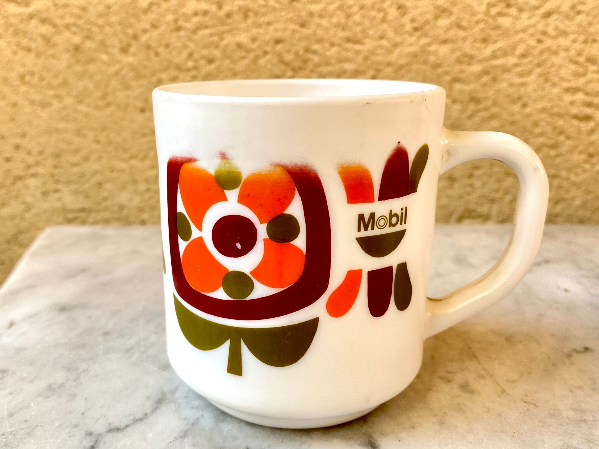 Lot De 3 Mugs Vintage Mobil - Porcelaine Décorée Rétro