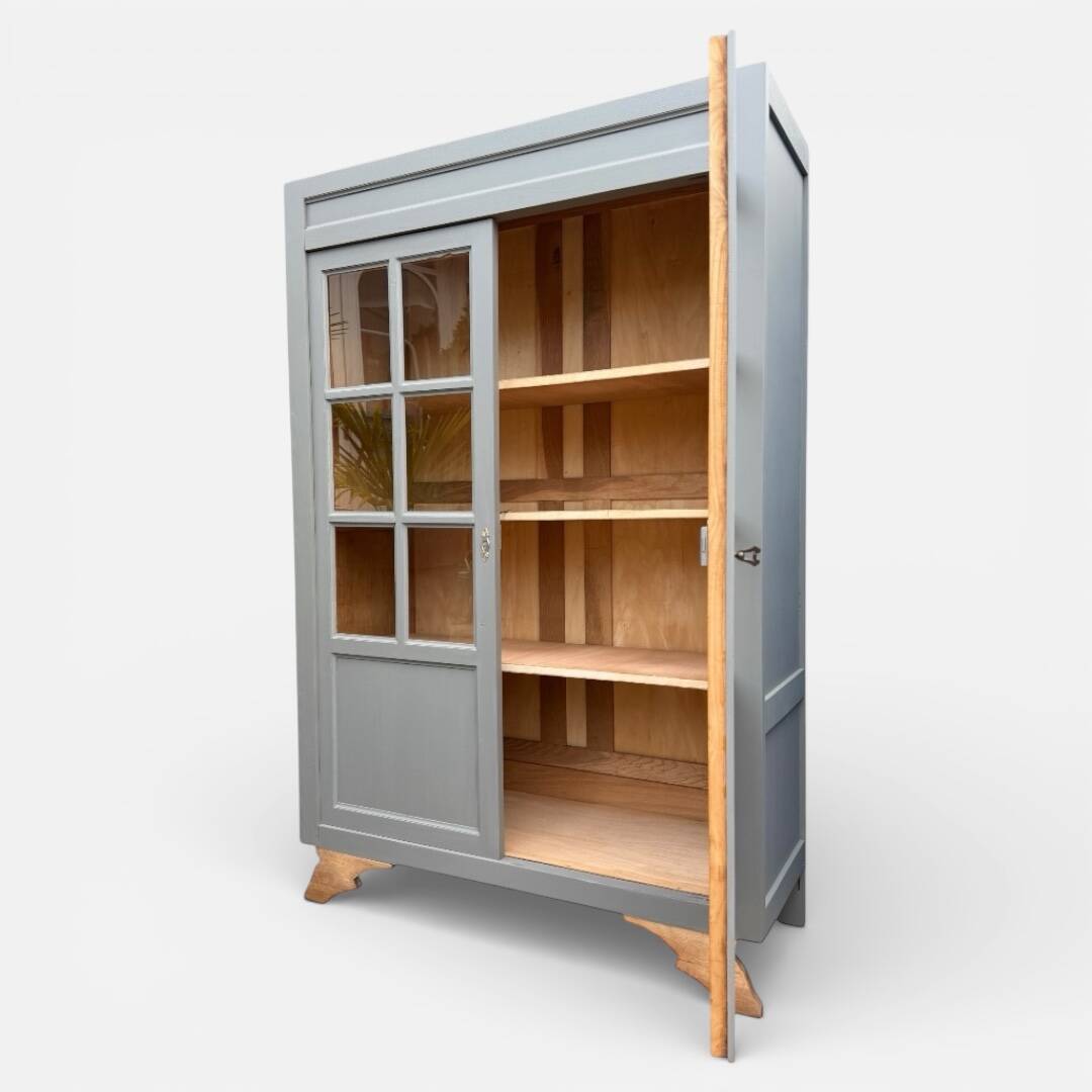 Grey glass-fronted Parisian wardrobe from La Samaritaine 1960