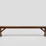 Banc rustique français en chêne avec sculptures et belle patine, vers 1850