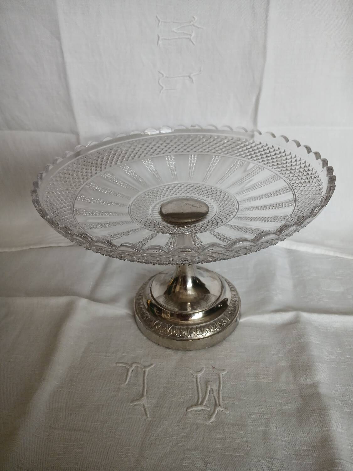 Antique glass and metal fruit bowl