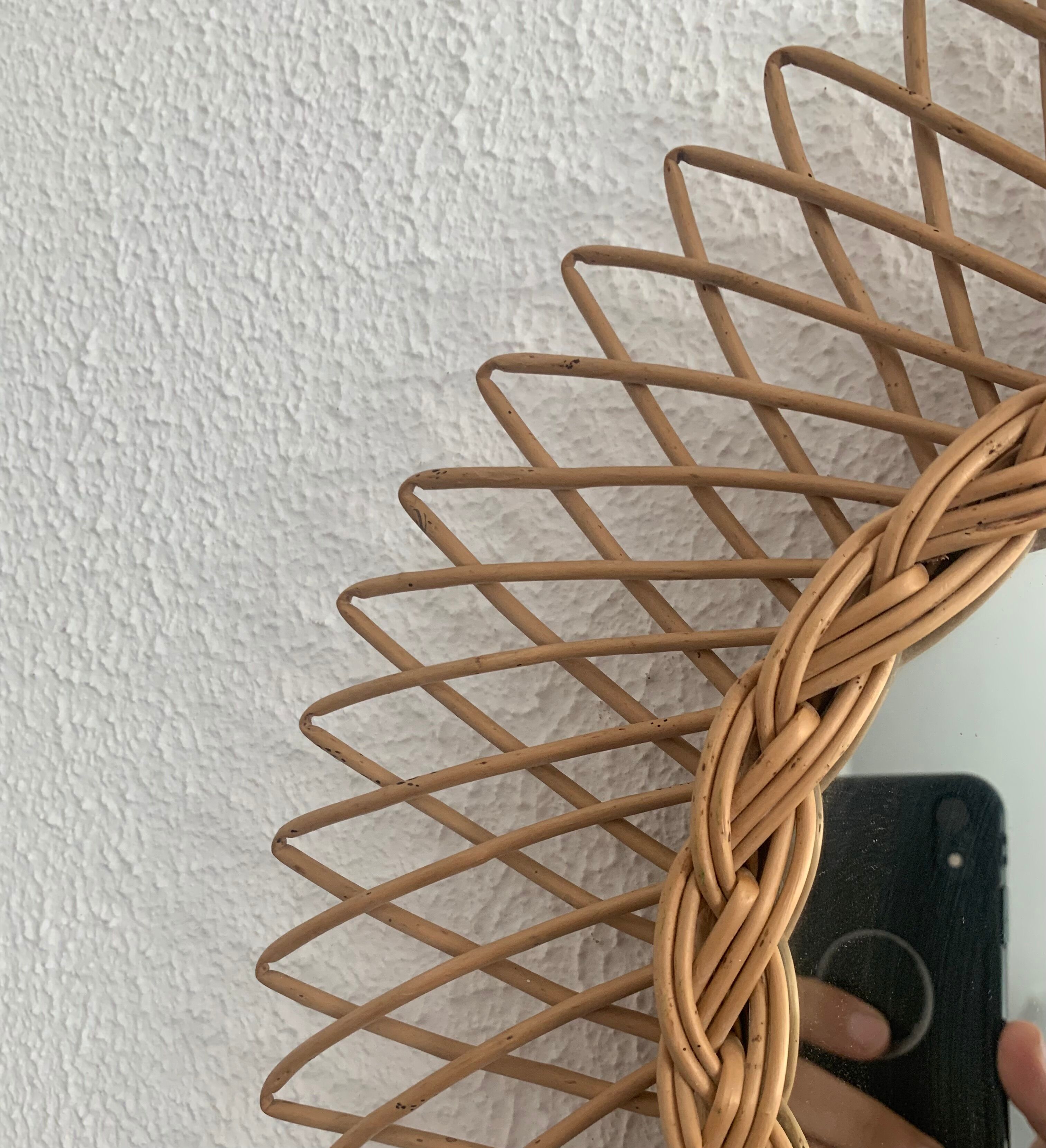 Vintage mirror 1960 sun rattan wicker - 40 cm