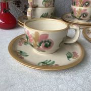 HB Henriot Quimper stoneware cups, hand-painted floral decoration