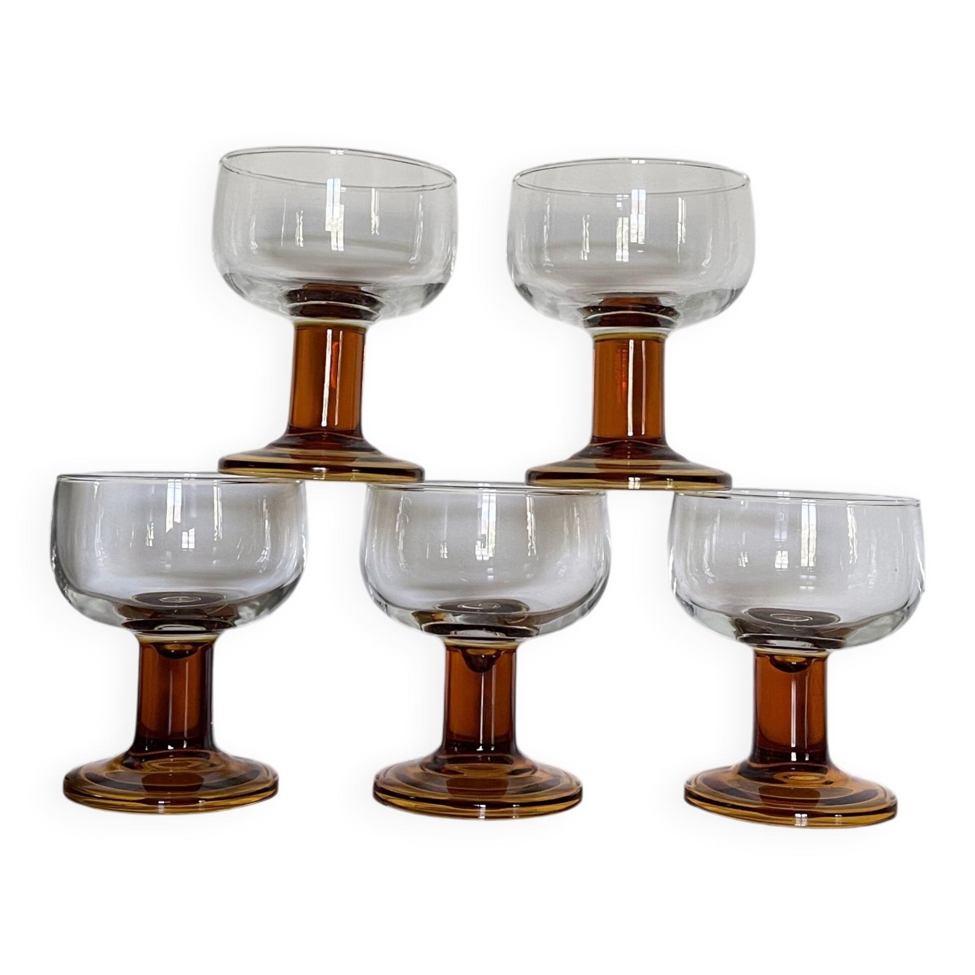 5 amber block glasses from the 1970s