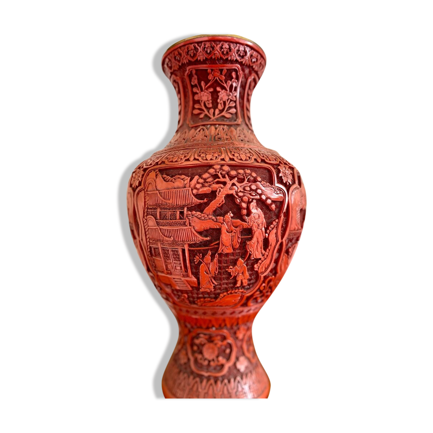 Asian metal vase and red resin