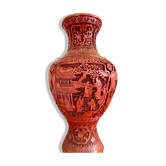 Vase asiatique en métal et résine rouge