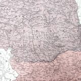 Old map Romania and Bulgaria 43x43cm from 1950