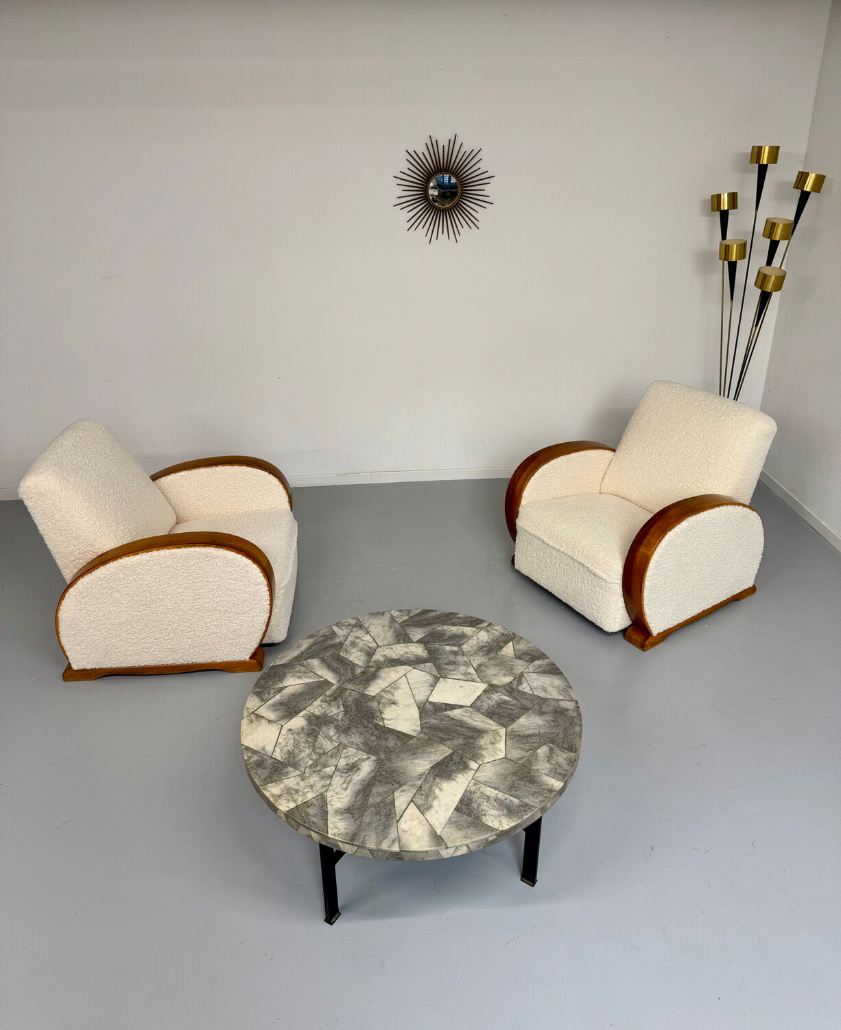 Antique stone and metal coffee table, vintage 70s design