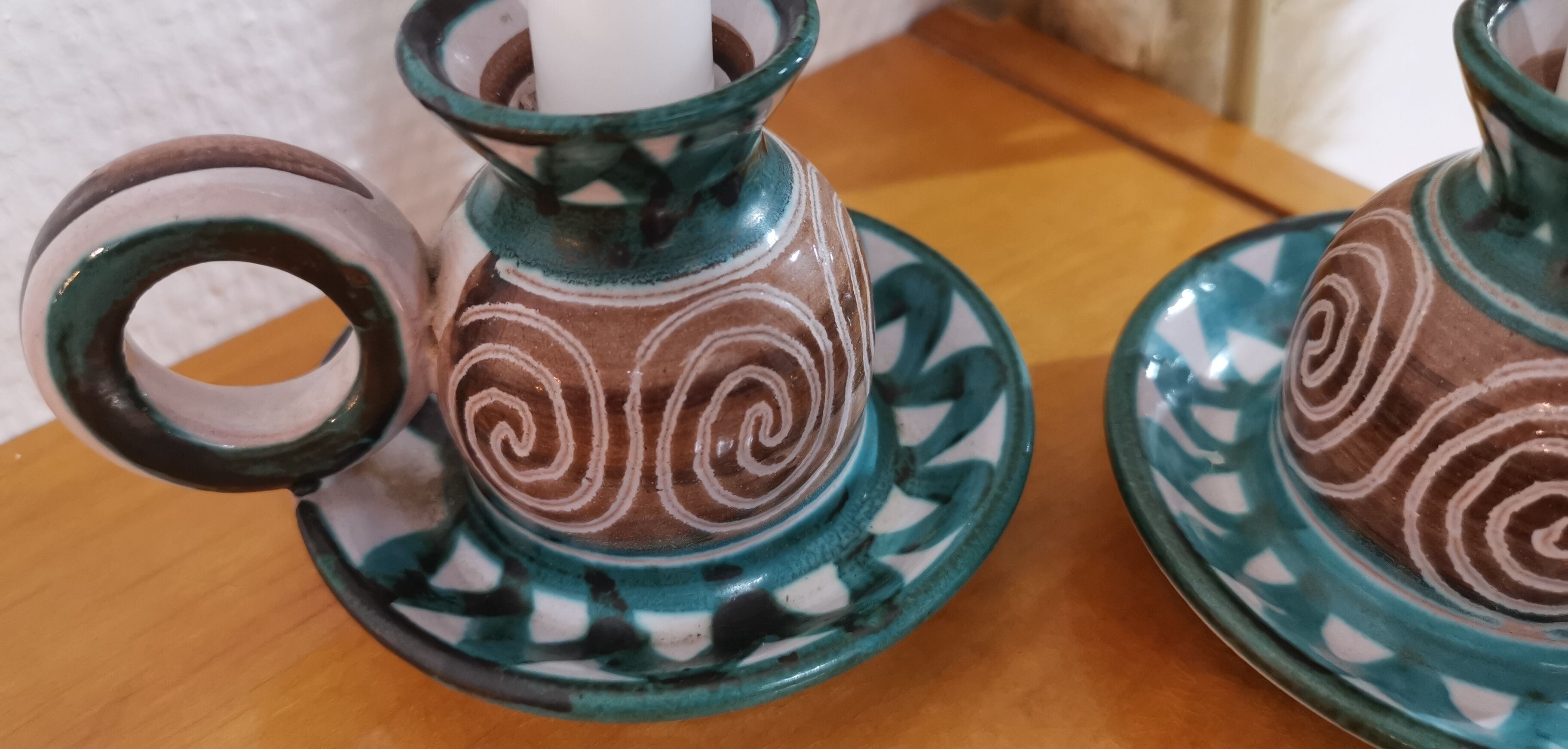 2 Handheld candlesticks design ceramic Robert Picault