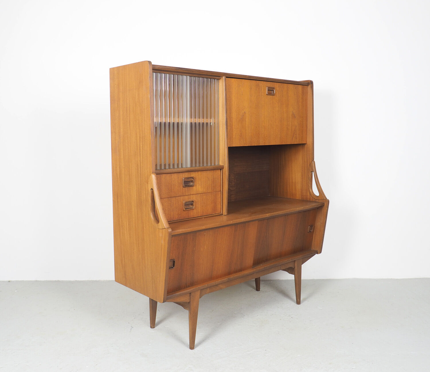 Vintage dutch teak buffet with showcase 1960