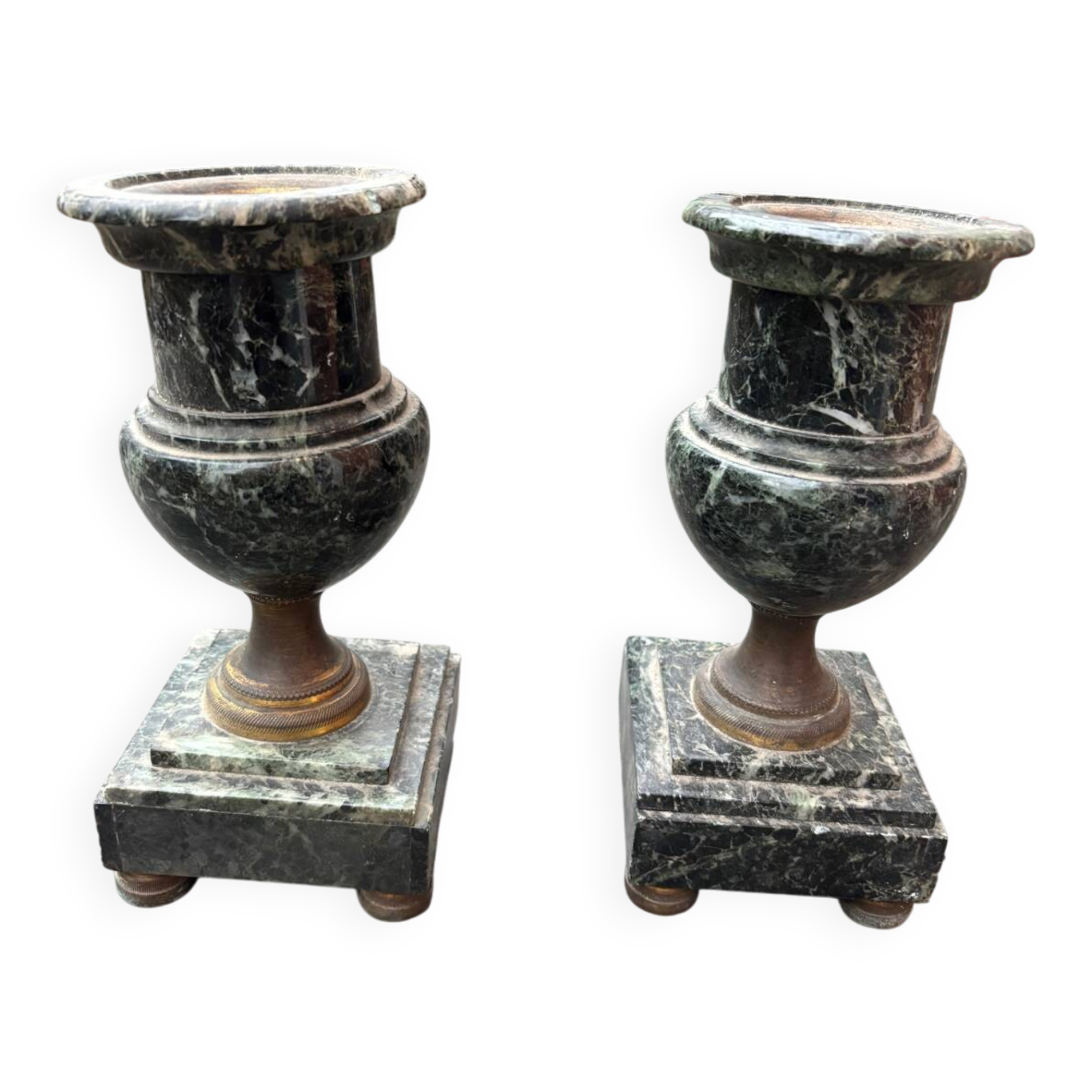 Pair of green marble vases