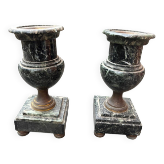 Pair of green marble vases