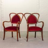 Red Velvet Heartshaped Wooden Vintage Design Side Chairs. Set of 2. 1950s
