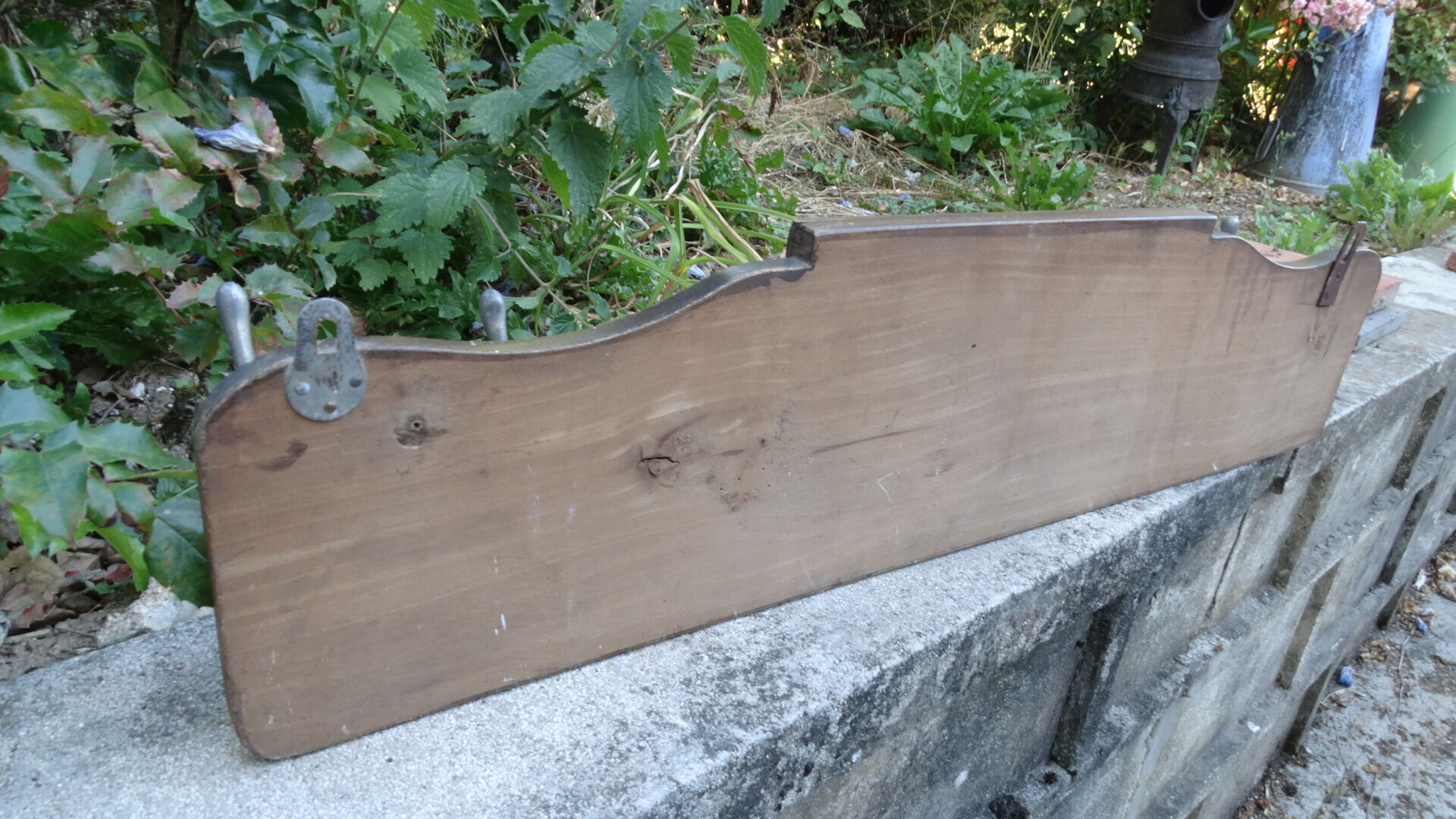 White wood wall coat holder with mirror