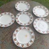 Set of 6 flat plates, Art Deco, Monaco model, K & G Lunevile,