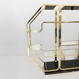 Laiton Verre Octogonal Etagere Hollywood Regency 70s Midcentury