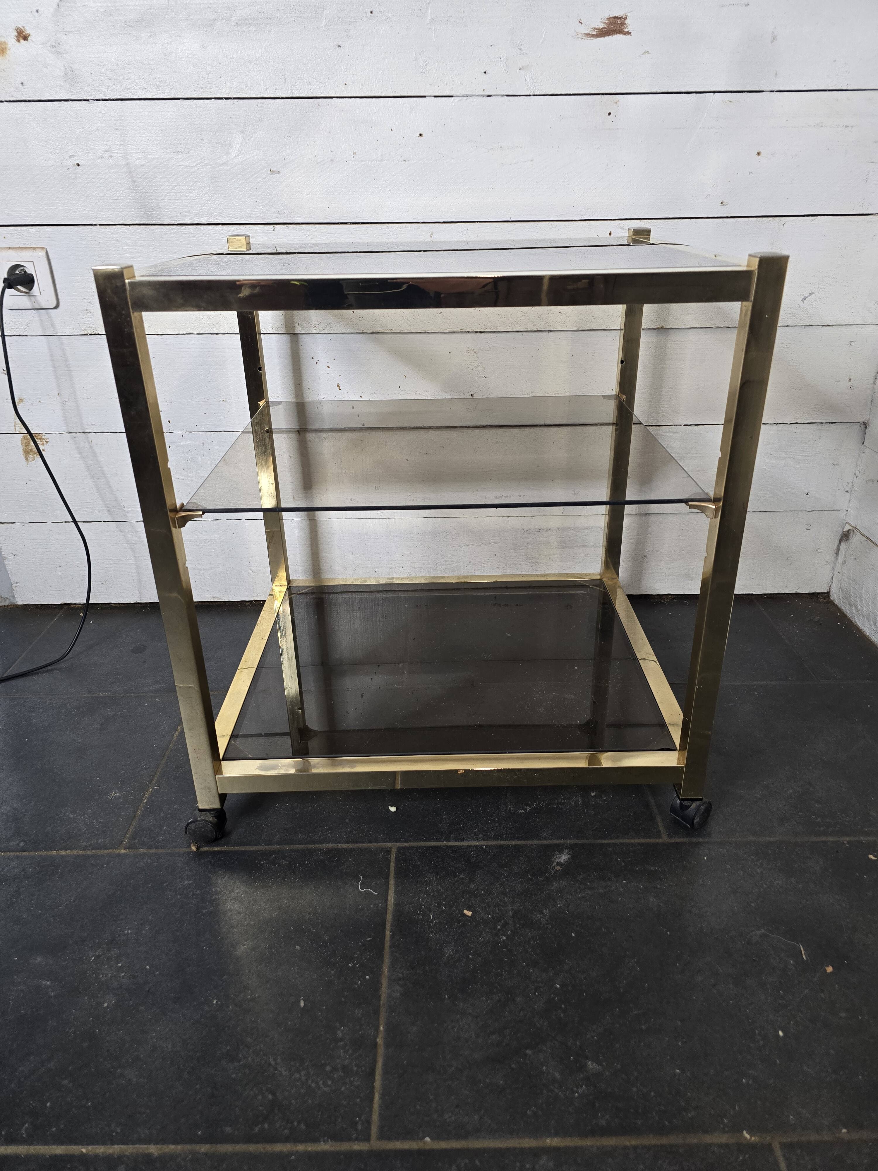 Brass and smoked glass side table from the 70s