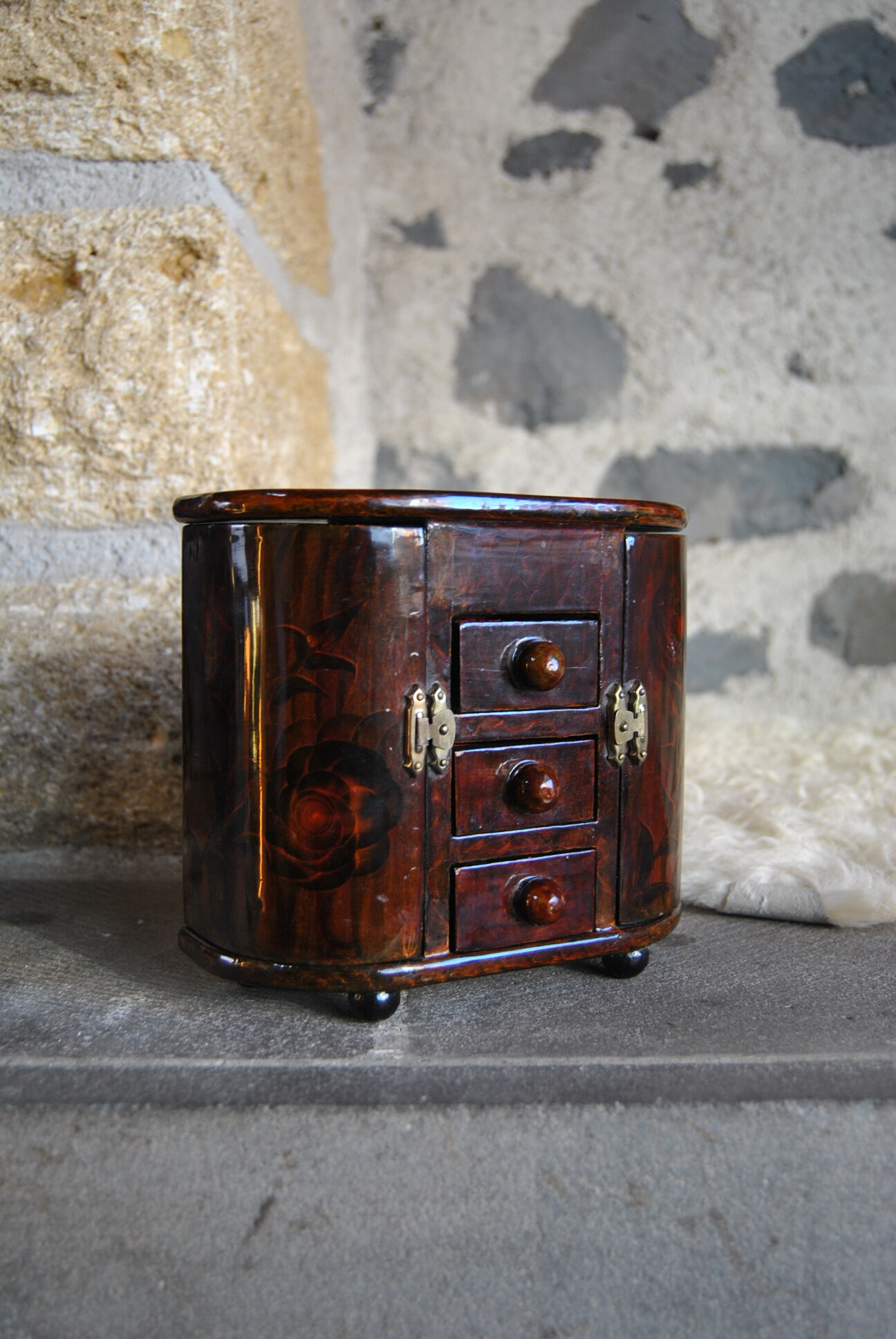 Woodworker's jewelry box mahogany tint 70s/80s