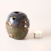 Terracotta photophore scenette owl in the moonlight