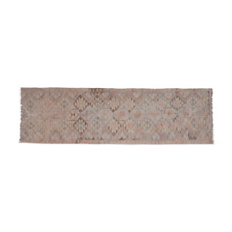 Large Vintage Bohemian Faded Color Kilim Tapestry Runner Rug, 1970s 89 x 298 cm