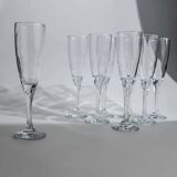 Clear Glass Champagne Flutes, Vintage 1980s, Set of 8 with Swirled Stems