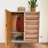 Oak and rattan wardrobe / chest of drawers