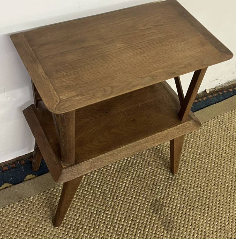 Bedside table with crossbars, vintage compass legs