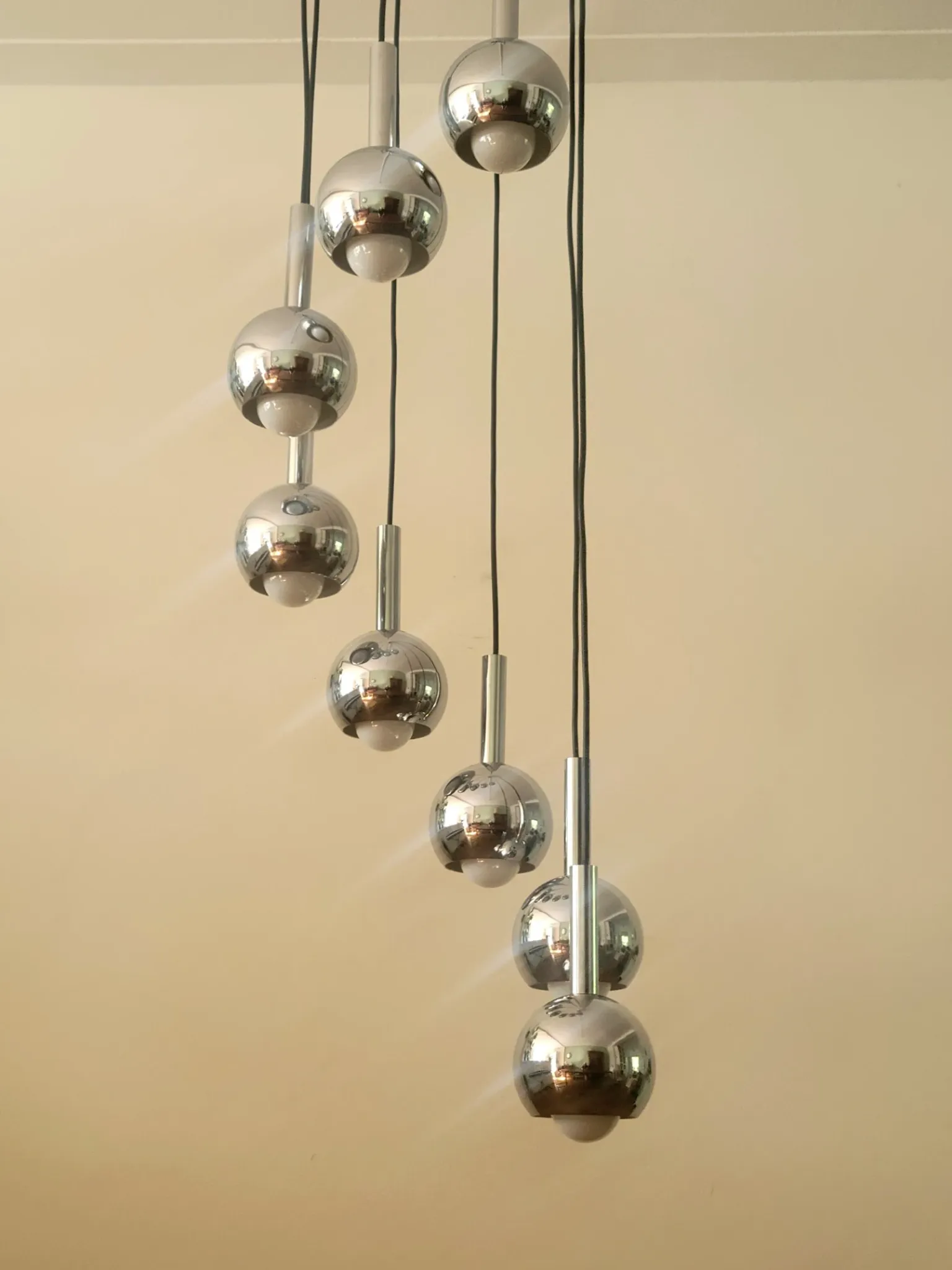 Wortmann & Filz cascade pendant lamp in chrome, Germany 1970