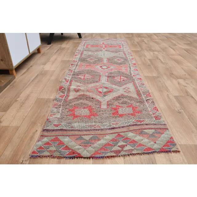 Pink Rainbow Turkish Vintage Handmade Woven Runner Rug 82x285