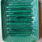 Green Barbotine dish with asparagus patterns