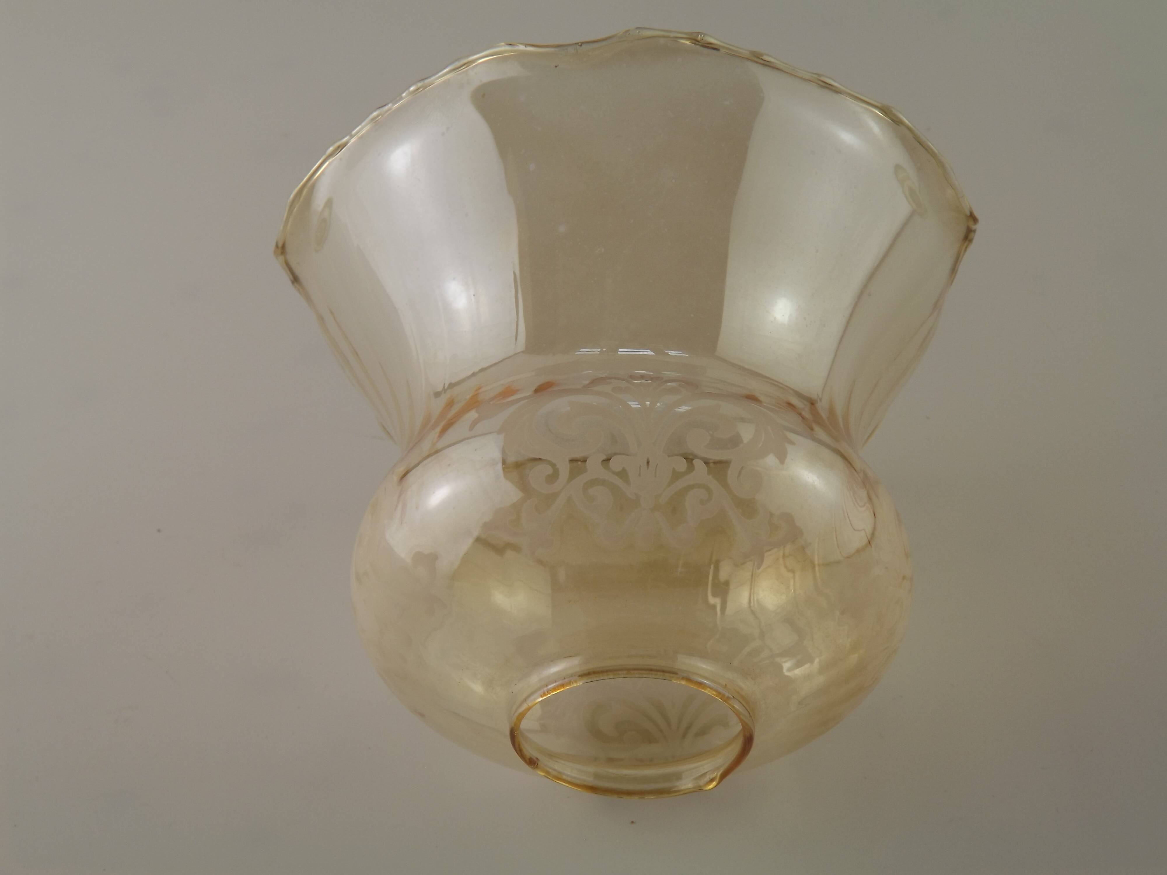 Set of 2 Vintage Glass Bell Shades in Smoked Amber Glass with Scroll Motif 5597