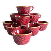 Set of 10 old red and gold ceramic coffee tea cups