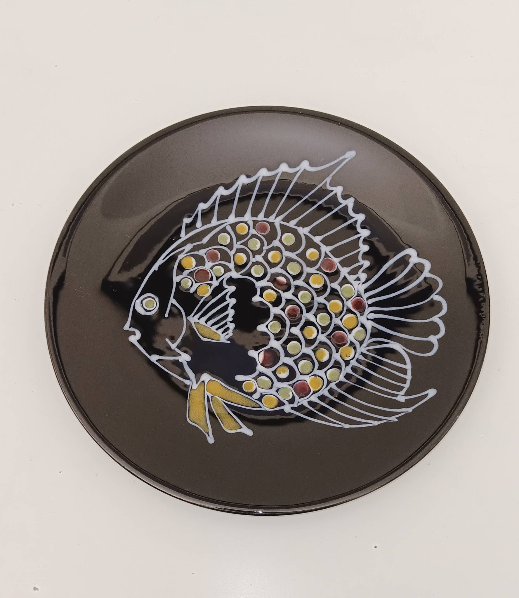 Rare assiette longchamp céramique d'art france décor poisson par le célèbre céramiste robert picault