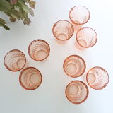 Pink glass water glass, lot of 9, French vintage
