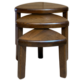 Brutalist oak organic curved oval side or nesting tables, Dutch ca 1960
