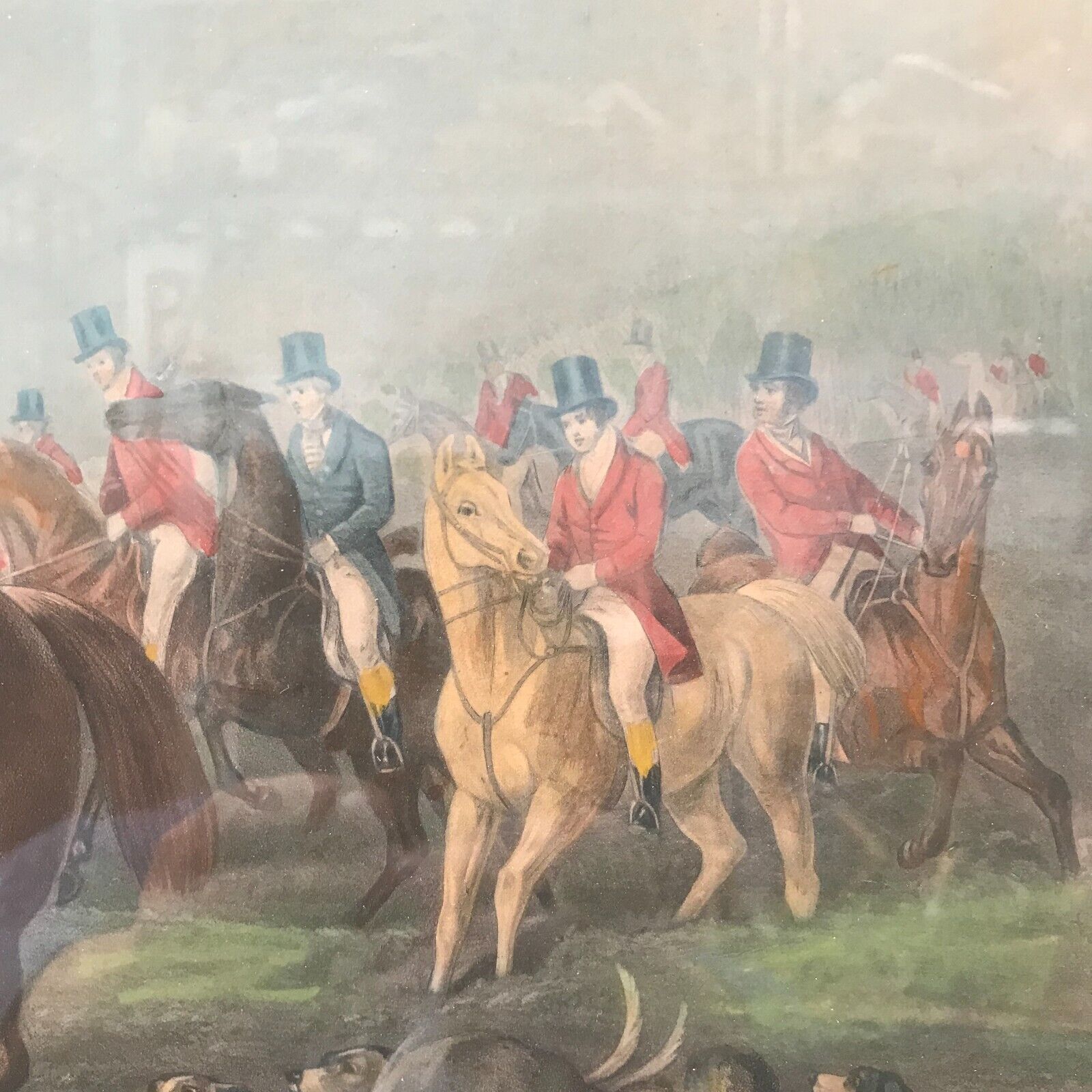 Framed English engraving "The hunt" 20th century