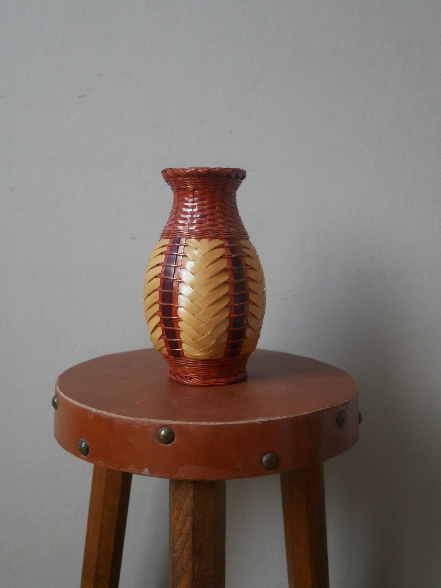 vase in natural woven fiber, handmade, bohemian country decoration