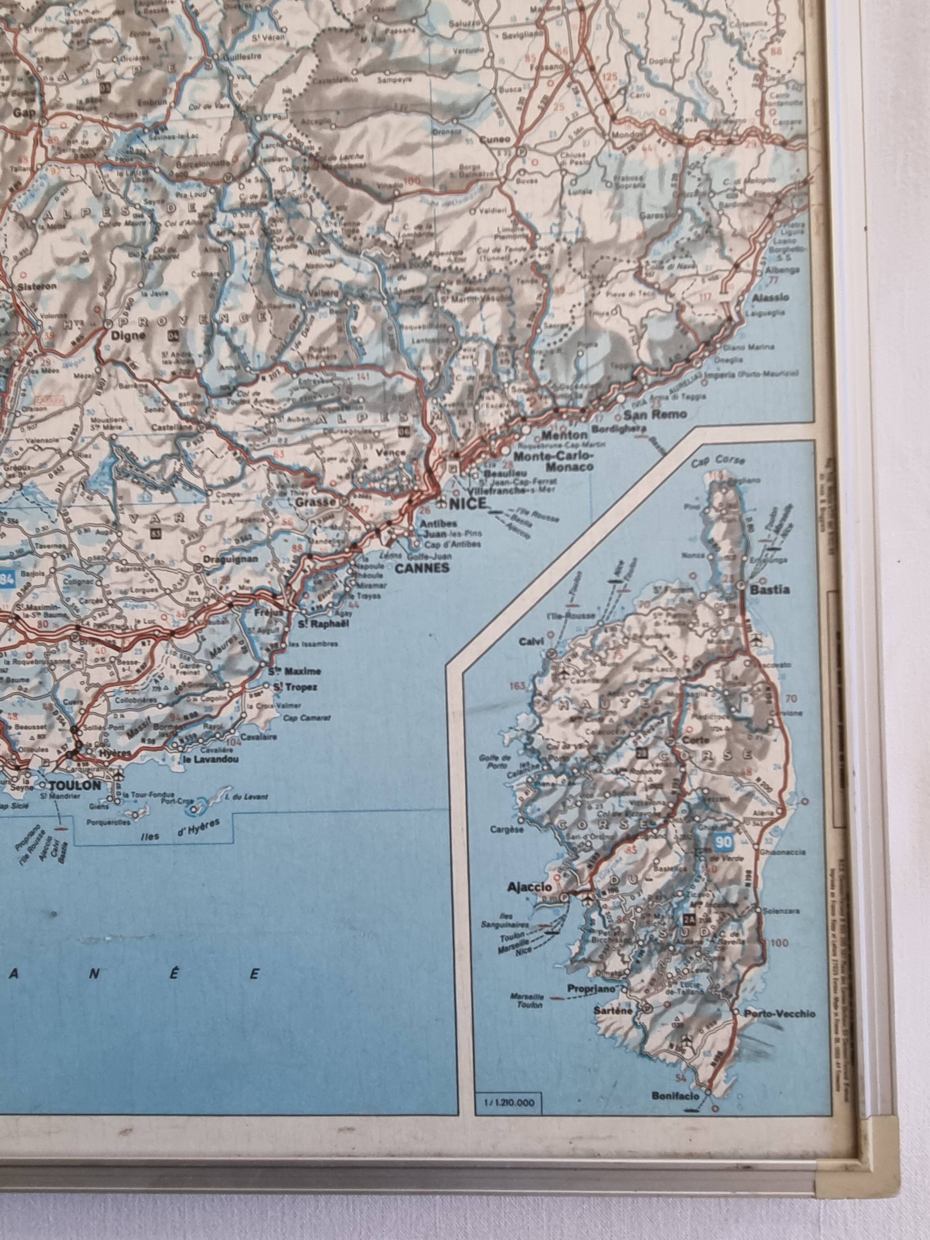 Framed vintage "Michelin" road map from the 80s, 111 cm x 100 cm
